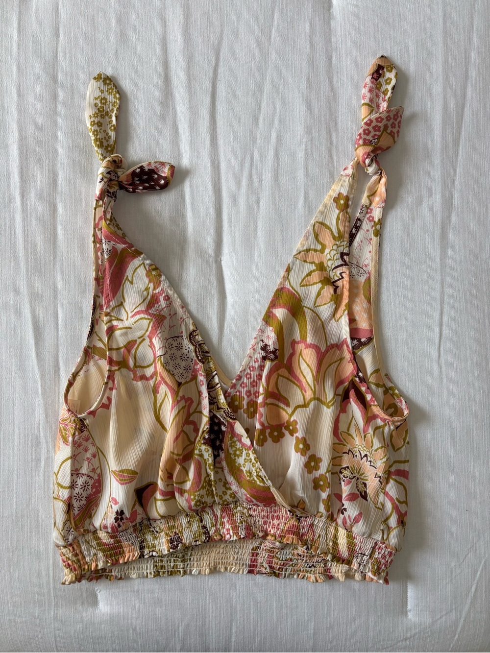 Free people Floral Tie-Strap Crop Top in Cream and Pink